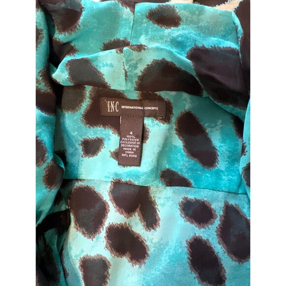 INC Womens Sleeveless Turquoise & Black Animal Print Open Front Vest Drape Style - Picture 4 of 4